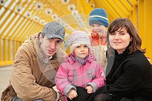 Family on footbridge