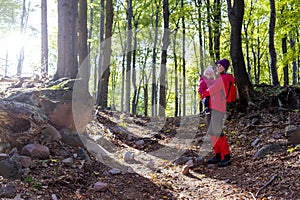 Family on the forest trip.