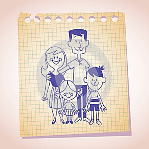 Family of four note paper sketch