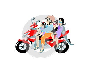 Family of four people on a moped, the most common form of transport in indonesia