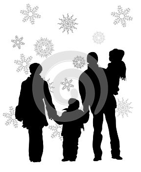 Family of four in winter