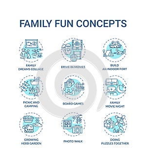 Family fun concept icons set