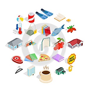 Family fun icons set, isometric style