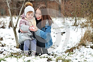 Family fun outdoor activities in winter season