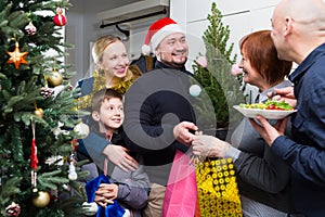 Family gathering for Christmas eve at mother home