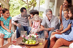 Family gathering in a conservatory