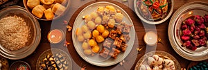 family gathering during Eid with delicious traditional Indian sweets and festive decorations.