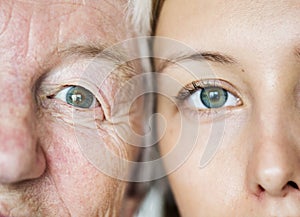 Family generation green eyes genetics concept