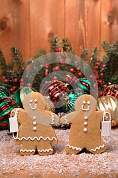 Family of Gingerbreads with kids on Holiday Christmas Background