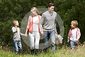 Family Going On Picnic In Countryside