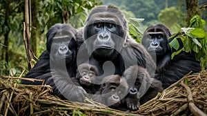 family of gorillas in the jungle