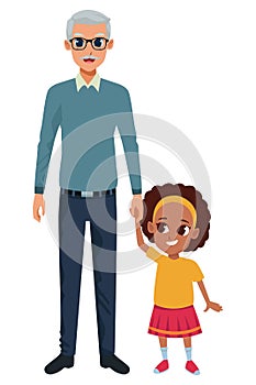 Family grandfather with afro granddaugther cartoon photo