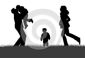 Family on grass silhouette