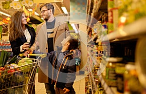 Family in a grocery store