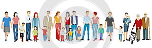 Family groups generations together illustration