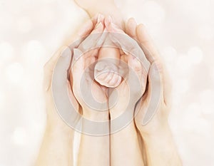 Family Hands and Baby New Born Arm, Mother Father Children Body, Newborn Kid Hand