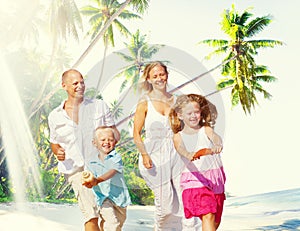 Family Happiness Beach Tropical Paradise Fun Concept