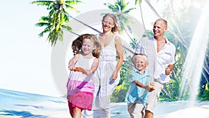 Family Happiness Beach Tropical Paradise Fun Concept