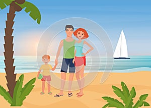 Family happy people enjoy tropical island paradise resort together, sea beach vacation