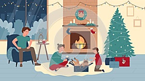 Family happy people at home in Christmas winter holiday