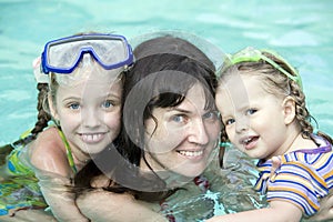 Family have rest in swimming pool.