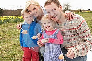 Family Having Egg And Spoon Race