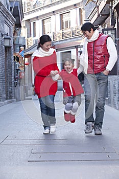 Family having fun in Hutong