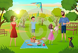 Family Having Fun on Picnic in City Park Vector