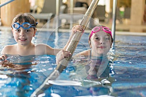 Family having fun in pool