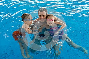 Family having fun in pool