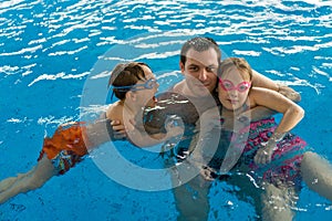 Family having fun in pool