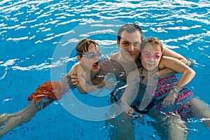 Family having fun in pool