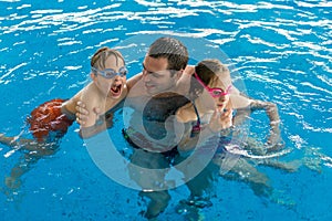 Family having fun in pool