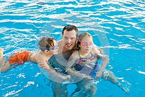 Family having fun in pool