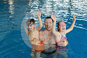 Family having fun in pool