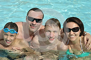 Family having fun in pool