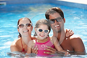 Family Having Fun In Swimming Pool