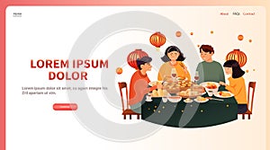 family having holiday dinner chinese new year of dragon winter holiday celebration concept horizontal copy space