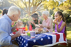 Family having meal in the park