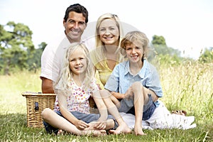 Family having picnic in countryside