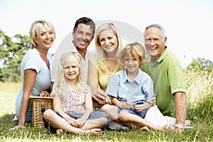 Family having picnic in countryside