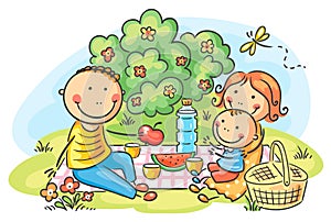 Family having picnic outdoors