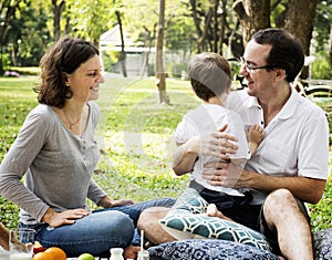 Family having a picnic in the park