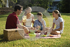 Rodina s piknik v parku 