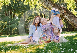 Family having a picnic in the park