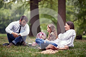 Family having a picnic after school