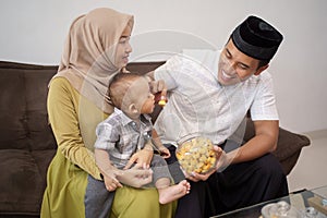 Family having snack on hari raya or eid mubarak