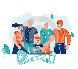 Family health insurance concept with people characters. Family healthcare, vector.