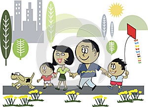 Family healthy exercise cartoon