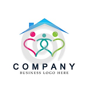 Family heart home house roof union in a heart shape logo icon element vector on white background